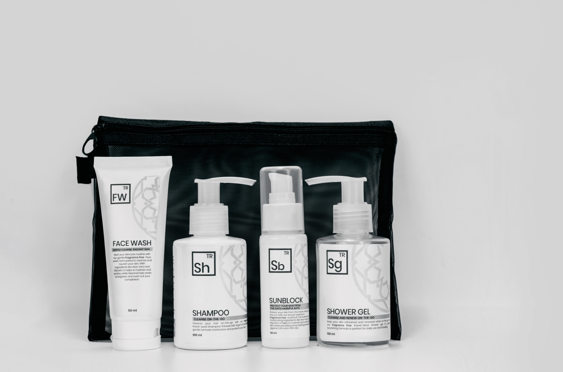 Unscented skincare products for Hajj including face wash moisturizer and sunscreen